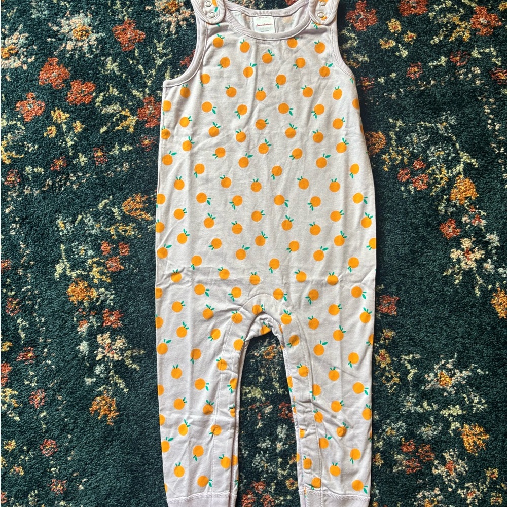 Hanna Andersson Peach-Print Sleeveless Romper - Light Pink & Orange